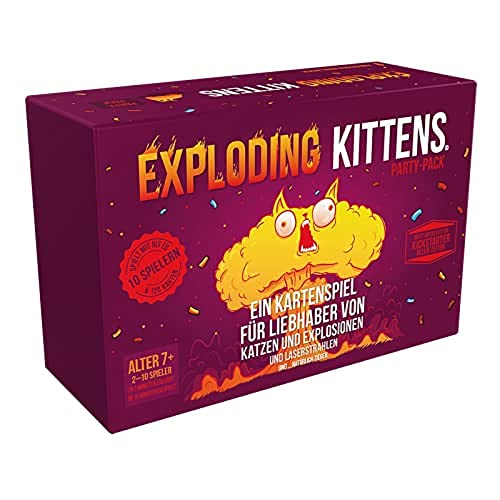 Exploding Kittens, Exploding Kittens – Party-Pack, Grundspiel + Erweiterung, Partyspiel, Kartenspiel, 2-10 Spieler, Ab 7+ Jahren, 15+ Minuten, Deutsch von Exploding Kittens