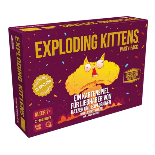 Exploding Kittens, Exploding Kittens – Party-Pack (Auflage 2024), Grundspiel + Erweiterung, Partyspiel, Kartenspiel, 2-10 Spieler, Ab 7+ Jahren, 15 Minuten, Deutsch von Exploding Kittens