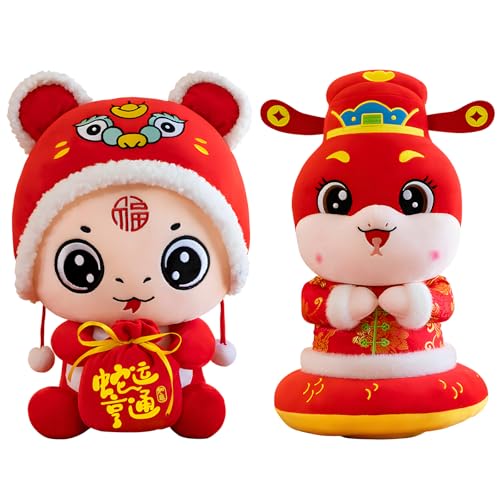 2025 Chinesische Neujahrs Deko,Schlange Gefüllt 2er-Pack Plüsch-Maskottchen Chinesisches Sternzeichen Spielzeug Tischdekoration, Schlangen-Plüschpuppe Neujahrsgeschenk für das Frühlingsfest von Exsivemy