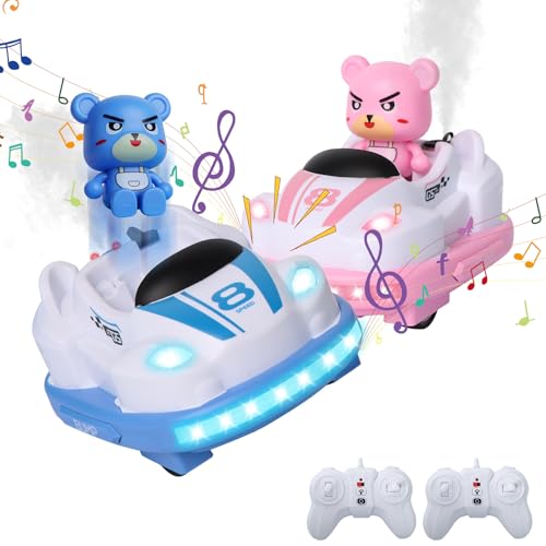 Ferngesteuertes Auto, 2 StüCk Kollision Rc Auto Spielzeug mit Led Licht und Musik, Batteriebetrieben Fernsteuerung Auto mit SprüHnebel, Auto Ferngesteuert Kinder, Geschenke für Jungen und MäDchen von Exsivemy