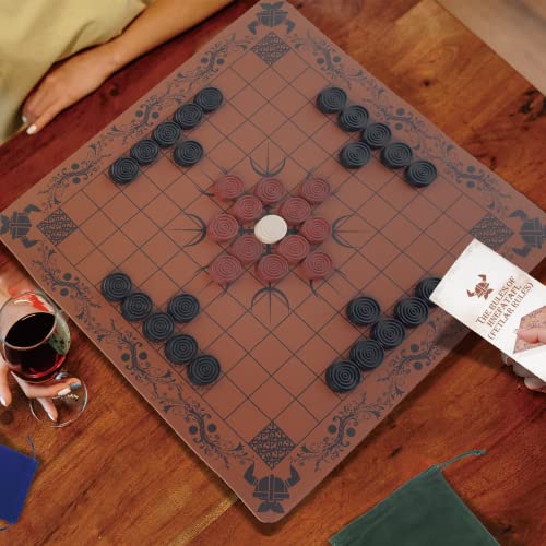 HNEFATAFL: Wikinger Schachbrettspiel, authentisches traditionelles Zwei-Spieler-Strategie-Brettspiel, Reisespiele mit Lederschachbrett, Lederspielbrett+37 Stück+eine Spielstrategie+2 HNEFATAFL: Wikinger Schachbrettspiel, authentisches traditionelles Zwei-Spieler-Strategie-Brettspiel, Reisespiele mit Lederschachbrett, Lederspielbrett+37 Stück+eine Spielstrategie+2 von Extguds