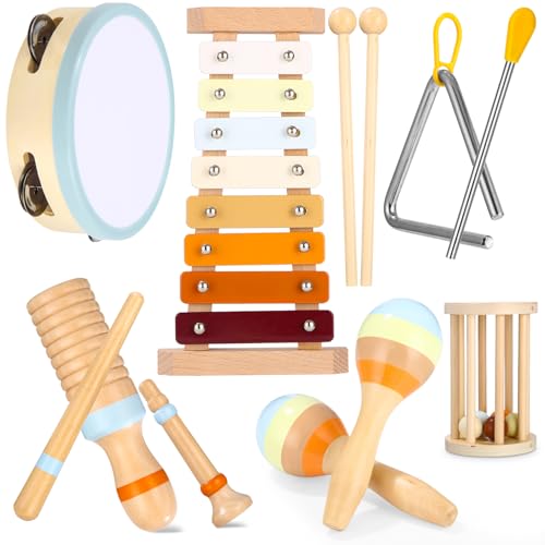 Exyvox Musikinstrumente für Kinder, 8-Teiliges Baby-Musikinstrumente, Kinderspielzeug Ab 2 Jahre, Musikinstrumente Musical Instruments Set, Percussion-Instrumente Set mit Xylophon, Holzspielzeug. von Exyvox