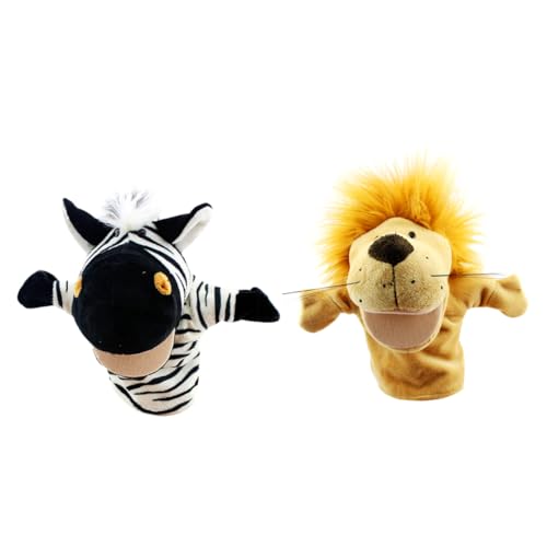 2 Stück Cartoon Tierhandpuppen, Löwe, Plüsch Handpuppe, Zebra, Plüsch Handpuppe für Kindergarten, Aufführung, Eltern Kind Lernspielzeug, gelb und schwarz von Eyccier