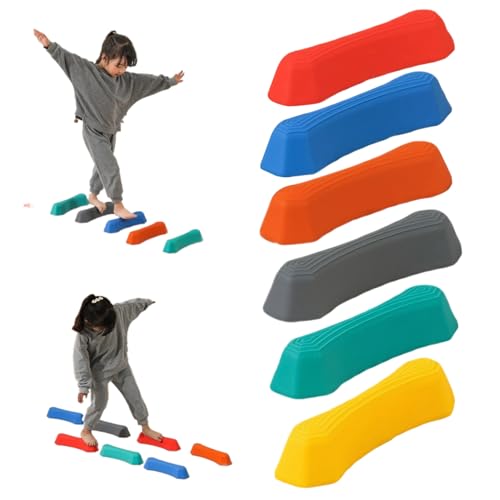 6PCS/SET-Sprungsteine ​​für Kinder Kleinkind Steine ​​Rainbow Sensory Balancing Stones Nonrutschkinderbalancienbalken Stapelbare Kinder Hinderniskurs für Spielplatz, Verbesserung der körperliche von Eyccier