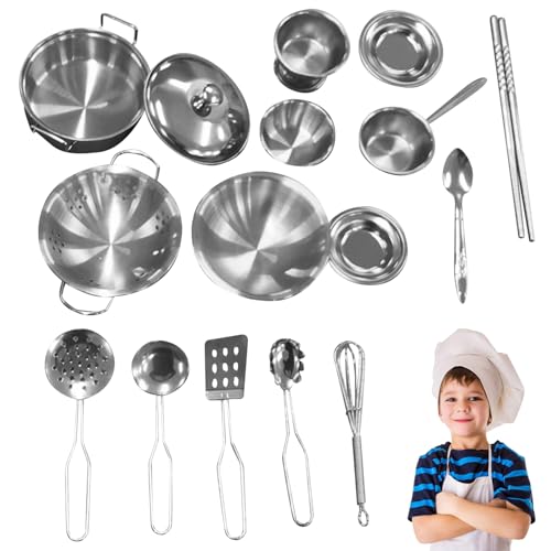 Eyccier 16pcs/Set Spielzeugküchensets Rollenspiele Spielzeug Lebensmittel Set für Kids Kitchen Accessoires Edelstahl Kochspielzeug Spielen Küchenzubehör für Kinder 3 Jahre alt und up. von Eyccier