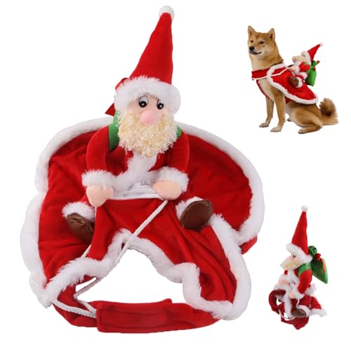 Eyccier 1pc Hund Weihnachtssoutfit 2023 Santa Claus Riding Haustier Kostüm Weihnachtshundekleidung für Haustiere unter 6 kg Weihnachtsfeiern Halloween Dress Up Cosplay Party von Eyccier