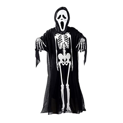 Eyccier 3 TEILIG/SET, Halloween Geisterkostüm mit Schrei, Geistergesichtsbedeckung, Kapuze, gruseliges Horrorkostüm mit Handschuhen, Party Cosplay Kleid, Requisiten von Eyccier