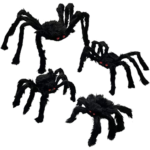 Eyccier 4 Pack Halloween Spiders Giant Fake Scary Hairy Spider für Halloween Dekorationen im Freien Halloween Decor Indoor Yard Party Dekoration von Eyccier