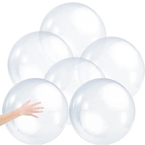 Eyccier 6 Stück aufblasbare transparente Bälle, aufblasbare Bälle, Poolballons, aufblasbarer transparenter Wasserball, 16 Zoll, PVC-Wasserball, Heller Wasserballon, transparenter Pool-Strandpartyball von Eyccier