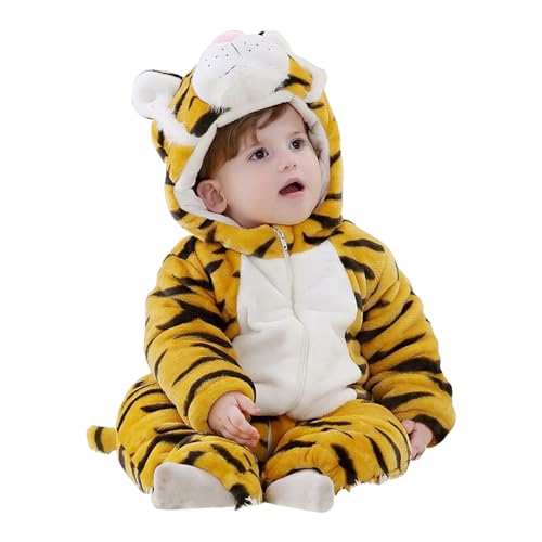 Eyccier Baby Tiger Kostüm, süßes Tier Tiger Kostüm Kleinkind hautfreundlich weiche Fleece Baby Snowsuit Hoodie Jumpsuit mit doppelten Reißverschlüssen für Halloween-Weihnachts-Outfit m von Eyccier