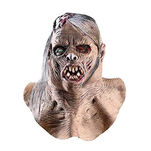 Eyccier Blutige Zombiemaske mit Haaren, gruselige Walking Dead Halloween Kostümparty, Horror Dekorations Requisiten aus Latex von Eyccier