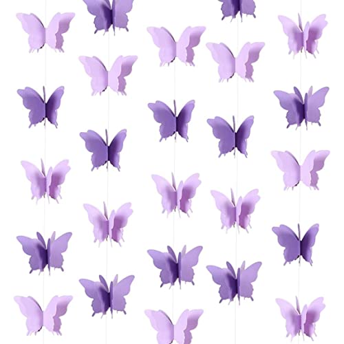 Eyccier Butterfly Girland 3D Papier Banner lila Schmetterling Dekorationen Hängende Girlande Schmetterling Babyparty -Dekorationen für Mädchen - 4 Pack 110 Zoll. von Eyccier