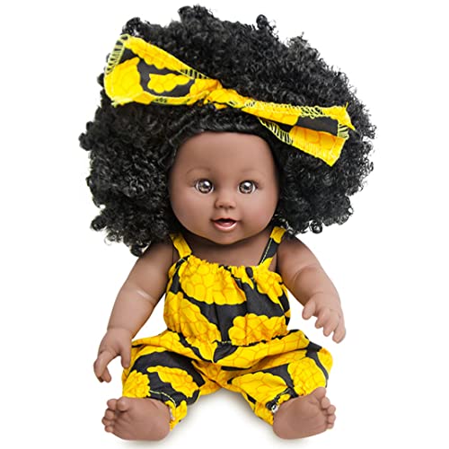 Eyccier Gelbe 12 Zoll Simulations Baby Spielpuppen, lebensechte afrikanische Reborn Puppe, Kinderspielzeug von Eyccier