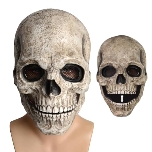 Eyccier Gruselige Halloween Gesichtsmaske, Halloween Totenkopf Gesichtsmaske mit beweglichem Kiefer Vollgesichtsmaske gruseliges Skelett Maske, Kopfbedeckung für Halloween Cosplay Kostüme, dunkelgrau von Eyccier