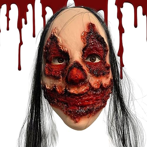 Eyccier Halloween Gruselmaske, sichere Latex Grimasse, Geister Gesichtsmaske, Emulsionshaut mit Haaren, gruselige Horror Zombie Maske für Party, Cosplay, Frauen von Eyccier