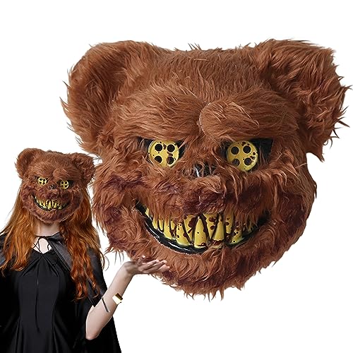 Eyccier Halloween Maske, gruselige, blutige, hohle, elastische Plüsch Stirnband Bärenmaske für erwachsene Kinder, Horrormaske für Cosplay Kostümparty, Karnevalsstreich von Eyccier