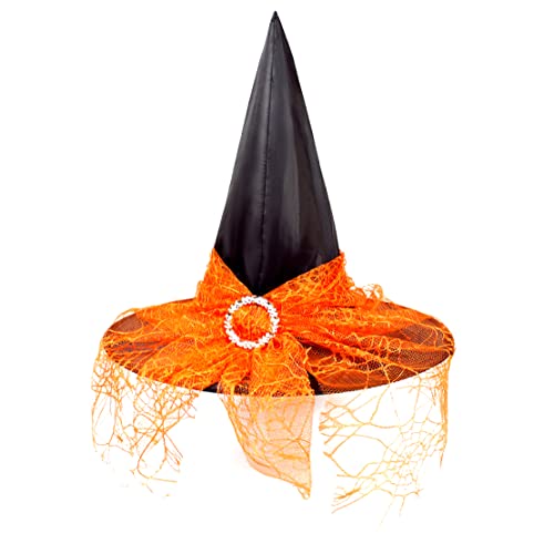 Eyccier Halloween Vintage Hexenhut für Damen, durchsichtige Spitzenschleier, bedruckte Hüte, Partyzubehör, Halloween Kostümzubehör von Eyccier