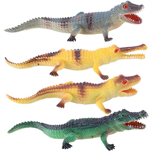 Eyccier Krokodil Figur Spielzeug Plastik Alligator Spielzeug künstliches Tier Spielzeug für Bildungsspiele Kinder Kinder Partydekor (gelb, grün, grau) wie die Halloween -Dekoration 4pcs von Eyccier