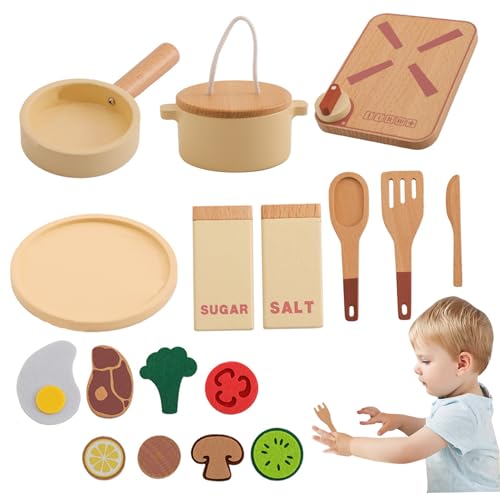 Eyccier Küchenzubehör für Kinder, 18 teiliges Spielküchenzubehör aus Holz, Glatte Küchenwerkzeuge für Kleinkinder, pädagogisches Spielset für die Küche für Kinder von Eyccier