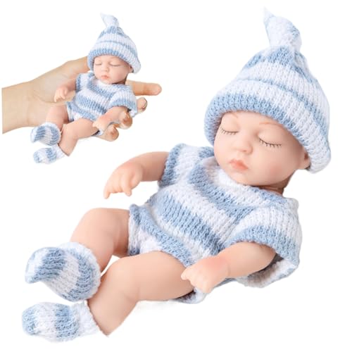 Eyccier Mini Silicon Babypuppen, 7 Zoll realistische Neugeborenen -Babypuppen, weiches Ganzkörper Silikon -Baby mit Kleidung, Silikonbabys für Kindergeschenke, Blau von Eyccier