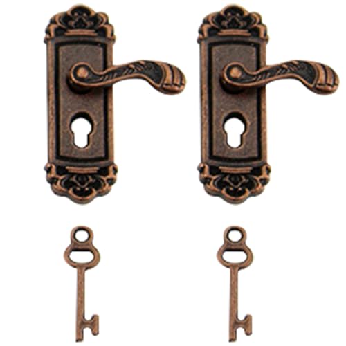 Eyccier Miniatur -Türgriff mit Mini Key 2 Sets 1:12 Dollhouse Tür Klopfer Metall Miniatur -Türknöpfe für Puppenhauszubehör Mini Möbelzubehör Bronze. von Eyccier