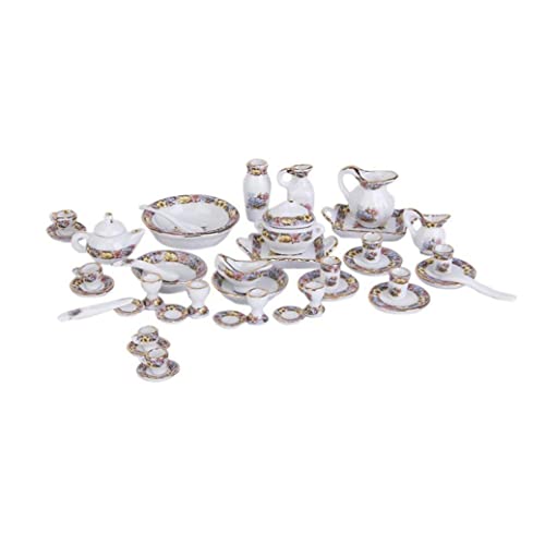 Eyccier Miniature Tee -Set Mini Porzellan Teekannen Teetassen Teller Gerichte Kit Puppenhauszubehör 40pcs .. von Eyccier