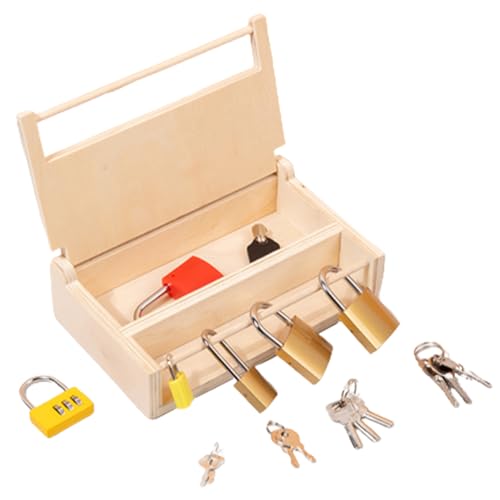 Eyccier Schloss und Schlüsselspielzeug für Kleinkinder, Holzschloss Set mit Metallschlüsseln, entwickelt Feinmotorik, Lernspielzeug für Vorschulkinder, pädagogisches Spielzeug als Geschenk für Kinder von Eyccier