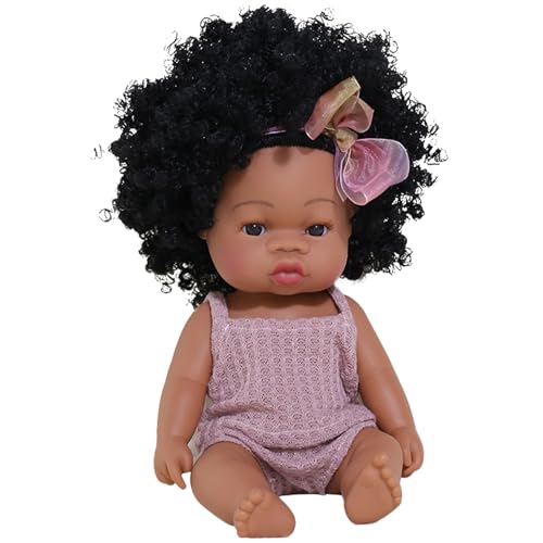 Eyccier Schwarzes Mädchen Simulation 13inch Vinyl gekleidet realistische Babypuppe mit Bowknot posiable niedliche afrikanische Babypuppen für Kinder im Alter von 4 bis 6 Jahren, braune Haut. von Eyccier