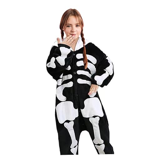 Eyccier Skelettkostüm Unisex Kapuze -Schädel Skelett Jumpsuit Größe 140 Weiche und gemütliche gruselige Schwarz -Weiß -Cosplay Halloween Kostüm für Kinder .. von Eyccier