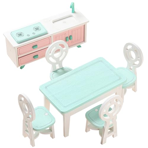 Holzpuppenhausmöbel Set 6PCS/Set Miniaturmöbel Esszimmer Dollhouse Accessoires Buntes Täuschung Spielzeug für Mädchen Jungen Alter 3+ Style3. von Eyccier