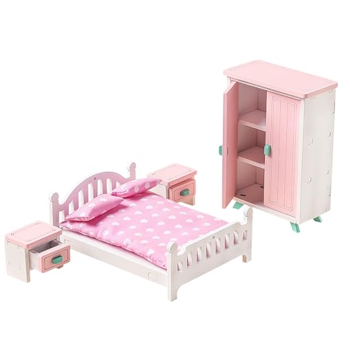 Holzpuppenhausmöbel Set 7pcs/Set Miniaturmöbel Schlafzimmer Puppenhauszubehör farbenfrohe Spielzeug für Mädchen Jungen Alter 3+ Style2. von Eyccier