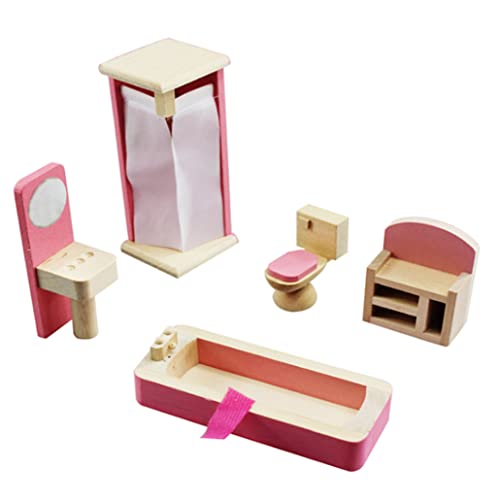 Puppenhausmöbel, Holzspielzeug, Maßstab 1:12, Miniatur Badezimmerset, Puppenhaus, DIY Zubehör, Rosa von Eyccier
