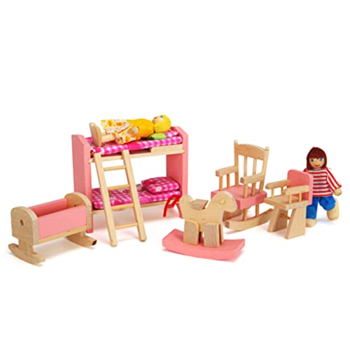 Puppenhausmöbel, Holzspielzeug, Maßstab 1:12, Miniatur Schlafzimmerset, Kinderbett, Puppenhaus, DIY Zubehör, Rosa von Eyccier