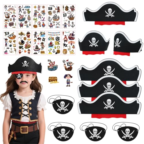 Eymobad 18 Stück Halloween Piraten Kinder Set,Kinder Piratenhut,Schädel Filz Augenmaske,Pirat Tattoos,Piraten Accessoires für Geburtstag Halloween Maskerade Piratenparty Eymobad 18 Stück Halloween Piraten Kinder Set,Kinder Piratenhut,Schädel Filz Augenmaske,Pirat Tattoos,Piraten Accessoires für Geburtstag Halloween Maskerade Piratenparty von Eymobad