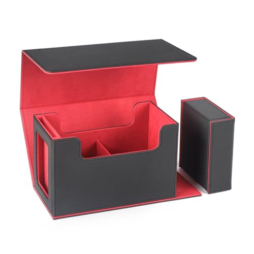 Eysaure Kartenspielbox mit Sichtfenster, Kartenspielhülle mit Würfelfach, Kartenaufbewahrungsbox, 35pt Magnetischer Kartenhalter, Rot von Eysaure