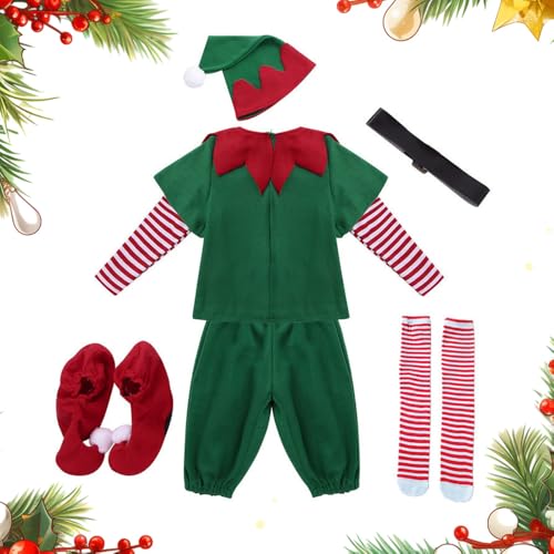 Elfenkostüm für Kinder, Weihnachtselfen-Kostüm für Jungen und Mädchen, Kinder-Elfen-Outfit, Weihnachtssack für Kinder, Grün, Rot (Jungen, 110 cm) von Eznaobo