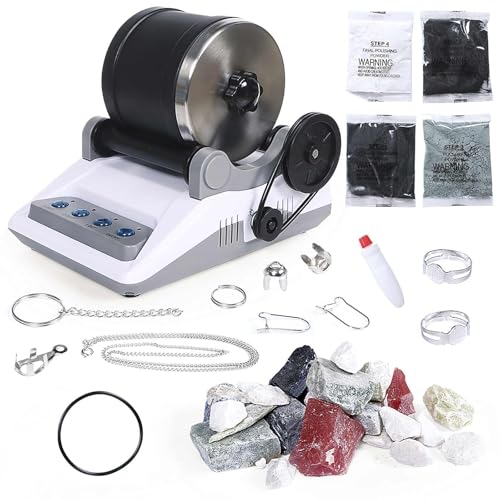 Rock Tumbler Kit, Large Barrel Rocks Tumbler Kit, Stone Tumbler Polisher Machine with Rocks, Grits and DIY Tools, Timmer Buttons, for Adults and Children von Eznaobo