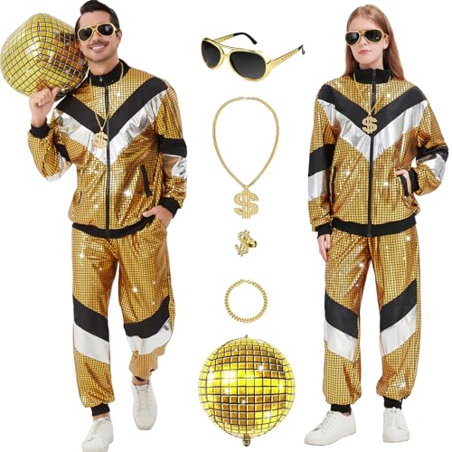 Ezuwail 80er Jahre Outfit Damen Herren Disco-Outfit Jogginganzug Trainingsanzug Kostüm für Halloween Karneval Retro Kleidung Ezuwail 80er Jahre Outfit Damen Herren Disco-Outfit Jogginganzug Trainingsanzug Kostüm für Halloween Karneval Retro Kleidung von Ezuwail