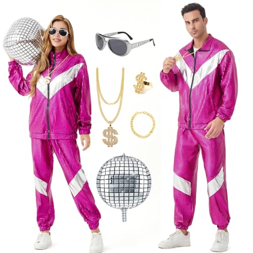 Ezuwail Disco Kostüm für Herren Damen - 70er 80er 90er Jahre Outfits Retro Party Trainingsanzug Paare Disco Kostüme Halloween Outfit Ezuwail Disco Kostüm für Herren Damen - 70er 80er 90er Jahre Outfits Retro Party Trainingsanzug Paare Disco Kostüme Halloween Outfit von Ezuwail