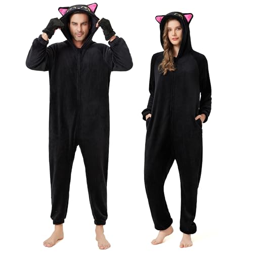 Ezuwail Katzen Onesie Damen Unisex Erwachsene Tier Kostüm Pyjama Fleece Flauschig Jumpsuit Damen für Cosplay Halloween Karneval Ezuwail Katzen Onesie Damen Unisex Erwachsene Tier Kostüm Pyjama Fleece Flauschig Jumpsuit Damen für Cosplay Halloween Karneval von Ezuwail