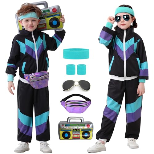 Ezuwail Kinder 80er 90er Jahre Outfit für Jungen Mädchen 6Pcs Unisex Retro Anzug Jogging für Kleinkind Workout Hip Hop Tanz Trainingsanzug Kostüm Sets für Sportswear Streetwear Ezuwail Kinder 80er 90er Jahre Outfit für Jungen Mädchen 6Pcs Unisex Retro Anzug Jogging für Kleinkind Workout Hip Hop Tanz Trainingsanzug Kostüm Sets für Sportswear Streetwear von Ezuwail