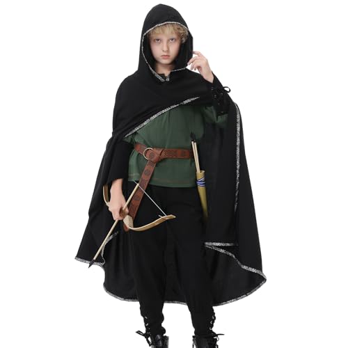 Ezuwail Mittelalter Kleidung Kostüme für Kinder, Jungen Wikinger Kostüm, Faschingskostüme Kinder Junge, Kinderkostüm Halloween Carnival, Mittelalter Kostüm Kinder Zubehör Set (Grün, 110) von Ezuwail