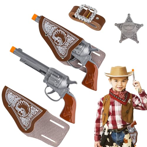 Ezydka Cowboypistole, Cowboy Kostüm Kinder Zubehör Cowboy Pistole Western Pistolen Cowboy Revolver mit Halfter und Gürtel, Fünfzackiges für Carnival Halloween Motto-Party Cosplay von Ezydka