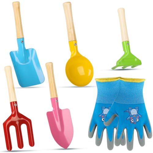 Ezydka Gartenwerkzeug Kinder Gartenhelfer 6-teilig Gartengeräte kinderschaufel Gartenset Kinder mit Schaufel Rechen Spaten Löffel Gabel Harke Handschuhe Ezydka Gartenwerkzeug Kinder Gartenhelfer 6-teilig Gartengeräte kinderschaufel Gartenset Kinder mit Schaufel Rechen Spaten Löffel Gabel Harke Handschuhe von Ezydka