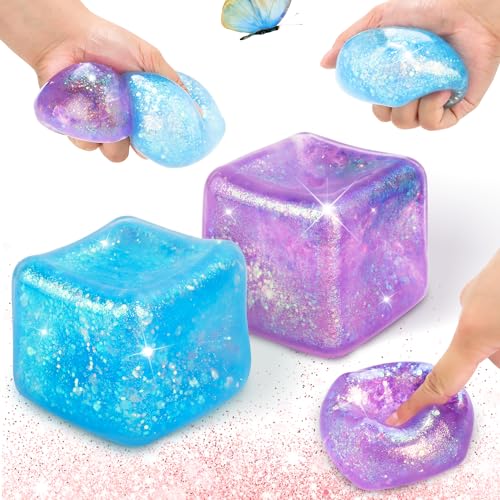 Ezydka 2 Stück Stressball für Kinder und Erwachsene 5,5 x 5,5cm Popit Anti Stress Bälle, Großes Eiswürfel-Fidget Toys, Antistressball Squeeze, Cube Stressbälle für Hand Therapie von Ezydka