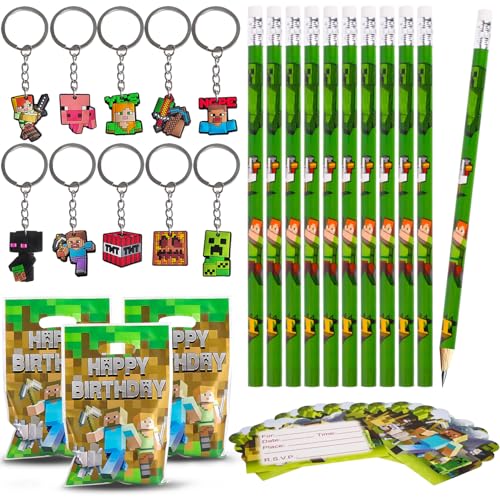 Ezydka Videospiel Party Mitgebsel, Gamer Kindergeburtstag Gastgeschenke Give Aways Junge Pinata Füllung für Kinder Geburtstag Geschenke(Schlüsselanhänger, Armbänder, Geschenktüten) von Ezydka