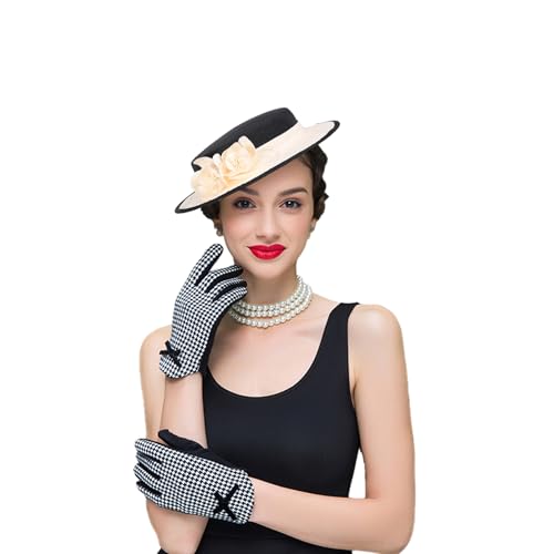 Eleganter Kirchenhut mit breiter Krempe, floraler Perlen-Akzent, formeller Derby-Stil, besondere Anlässe, schwarz / beige, Medium Eleganter Kirchenhut mit breiter Krempe, floraler Perlen-Akzent, formeller Derby-Stil, besondere Anlässe, schwarz / beige, Medium von F FADVES