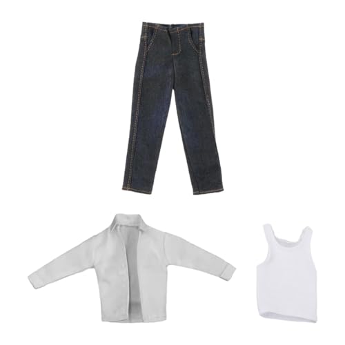 F Fityle 1/12 Actionfiguren-Shirt und Jeans-Set, 15,2 cm, Figurenkleidung, Kinder- und Erwachsene-Geschenke, handgefertigtes Miniaturkostüm, stilvolle, Schwarz von F Fityle