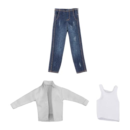 F Fityle 1/12 Actionfiguren-Shirt und Jeans-Set, 15,2 cm, Figurenkleidung, Kinder- und Erwachsene-Geschenke, handgefertigtes Miniaturkostüm, stilvolle, blau zerrissen von F Fityle