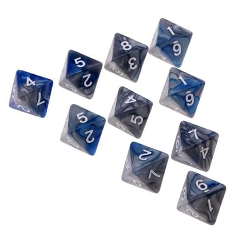 F Fityle 10x 10 Mehrseitige Würfel Polyeder Würfel D8 für Tisch Rollenspiel Grau + Blau von F Fityle